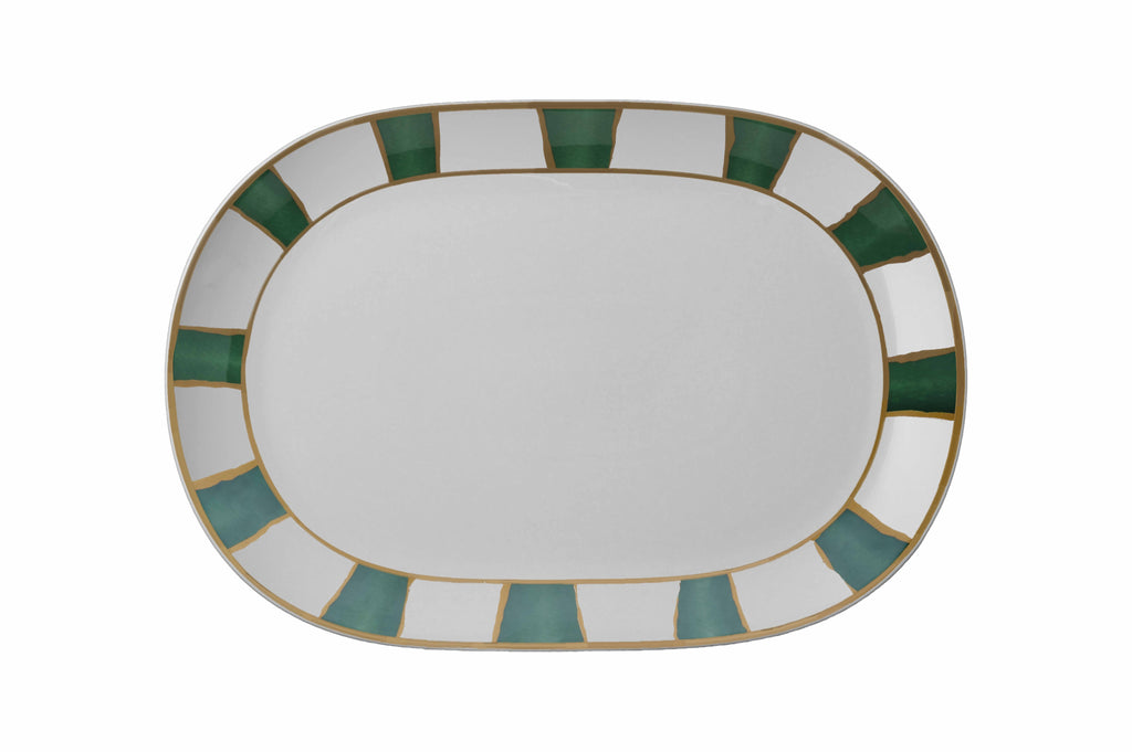 piatto ovale 45 cm striche verde oro Geminiano Cozzi Venezia 1765.jpg