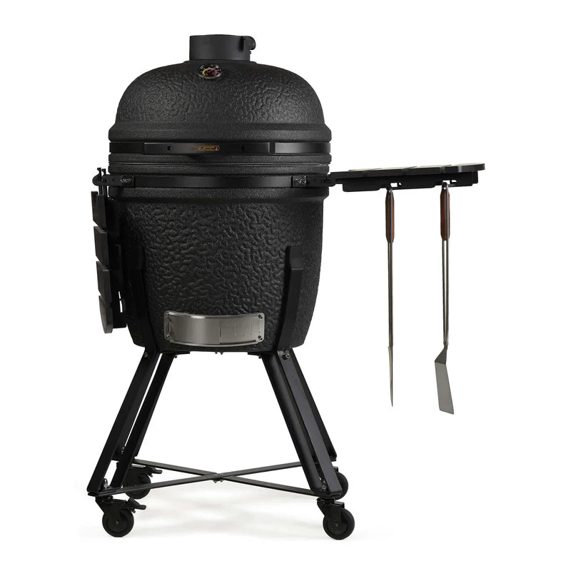 Kamado large nero 80054787 frontale con ripiano aperto.jpg